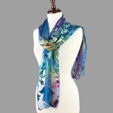 Hand-Painted Silk Scarf: Blue, Orange & Purple Devore Satin (13" x 68") Women's Scarf price