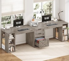 Farmhouse 96.5" Computer Desk with 3 Drawers & Storage Shelves, Two Person Desk Office Desk price