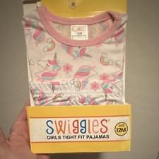 Swiggles Girls Unicorn Rainbow Tight Fit Cotton Long Sleeve Pajama Set 12M 2pc Baby Tights price