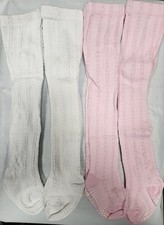 Baby Girl Tights 2 Packs 4 Pairs 6-12M White Pink Non Slip Cotton Blend Baby Tights price