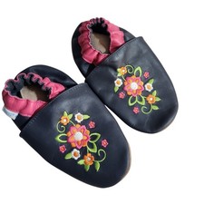 Robeez Leather Slippers Girls Size 3-4 Years Blue Pink Floral Slip On Shoes Girls' Slippers price