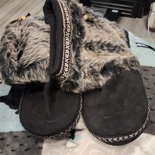 Madden Girl Women’s Faux Fur Lined Bootie Slippers Black/Gray US 9-10 Flat Girls' Slippers price