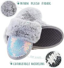 Girls Slippers - Mermaid - Sequins - Fluffy Soft Faux Fur Girls' Slippers price