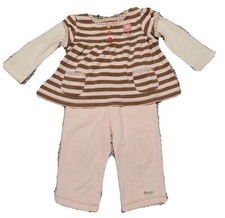 Outfit Pink Brown Stripe Top & Pants Embroidery Girl 9mo Vintage Carters Baby Shirt price