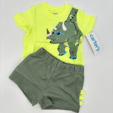 Carter's Baby Shirt & Shorts Set 3M 2pcs Graphic Dinosaur Green/Yellow NWT Baby Shirt price