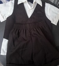 Gabriel Boys 24M 3-Piece Formal Pinstripe Shorts Set Shirt Vest Brown/White Baby Shirt price
