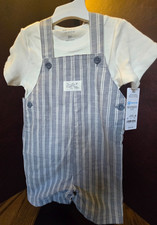 Carters Baby Boy Shortalls Shirt 18 Months 2 PC Set twins grey stripe Outfit New Baby Shirt price