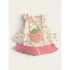 Dave and Bella Toddler Girls Strawberry 2 Piece Outfit Set with Bag Size 9-18M Baby Shirt price