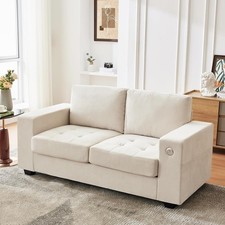 Modern 71in Beige Chenille Loveseat Sofa Deep Seat w/ Charging Ports Pockets Loveseat price