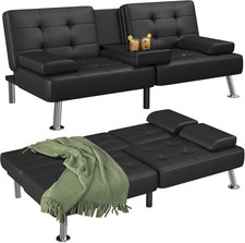 Flamaker Futon Sofa Bed Folding Convertible with 2 Cup Holders Black Loveseat price