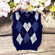 Cherokee Toddler Boys Cotton Blue Plaid Pattern Sleeveless V-neck Vest Sweater Baby Undershirt price