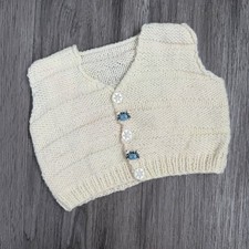 Hand Knit Baby Toddler Sweater Vest Cardigan Cream Crab Buttons See Measurements Baby Undershirt price