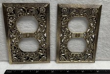 Mid Century Modern Double Outlet Cover Brass Gold Silver Foil Floral Wall Plate Outlet Cover price