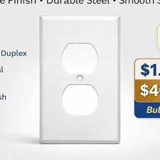 Box of 25 Metal Duplex Outlet Cover Plate 1-Gang Smooth White Wall Steel Outlet Cover price