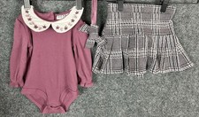 NICOLE MILLER Baby Girl Sz 3/6M Violet Plaid 3pc Skirt Set Cotton Baby Skirt price