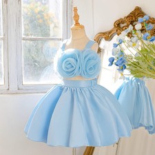 Girls Blue Sleeveless Top & Skirt 2-Piece Dress Set Ruffle Accent Size 6-8T Baby Skirt price