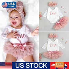 Infant Baby Girls 1st Birthday Dress Outfits Clothes Romper Skirt Headband Set Baby Skirt price