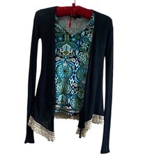 Women’s Shirt Cardigan 2Pc Blue Paisley Boho Set Size Small Abercrombie Jones NY Modest Wear Set price