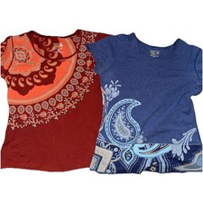 Set of 2 - Mountain Hard Wear Small Colorful Aztec Floral T-Shirts Red Blue Modest Wear Set price