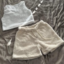 Lounge Short Set Womens Small White Cream Fleece Tank Top Drawstring Shorts Modest Wear Set price