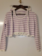 Willow & Wind 3 Piece Short Set Womens Small Purple White Stripe Lounge Wear Modest Wear Set price