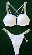 Victoria Secret BOMBSHELL SHINE BLACK LOGO THONG SEXY BIKINI SWIM SUIT 34B S Set Modest Wear Set price