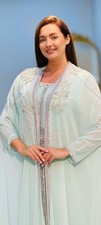 Elegant 3-Piece Kaftan Abaya Set – White– Designer Modest Wear Modest Wear Set price