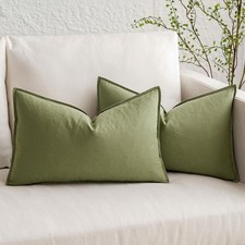 MIULEE 2-Pack Linen Lumbar Pillow Covers Boho Farmhouse Modern 12x20 Sage Green Baby Pillow & Cover price