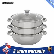 3 Tier Steamer Hot Pot Stainless Steel Cooker Steam Pot Food Cooking + Glass Lid Steam Cookers price