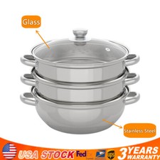 3 Tier Steamer Hot Pot Stainless Steel Cooker Steam Pot Food Cooking + Glass Lid Steam Cookers price