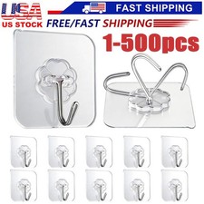 1~500 PCS Stainless Steel Adhesive Sticky Hooks Heavy Duty Wall Hook Hangers lot Bathroom Hooks price