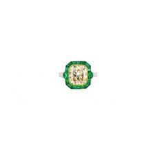 Sophia D. Platinum 5.01CT Fancy Yellow Diamond Ring with Emerald Halo Colored Stone Ring price