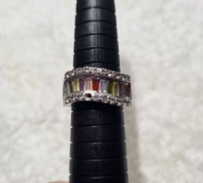 925 Sterling Ring Sz 7.25" w/ Multi color Stone & Rhinestones READ Colored Stone Ring price