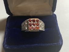 Silver Tone 9 Faceted Orange Citrine Color Accent Stones Men's Ring Size 9.5 Colored Stone Ring price