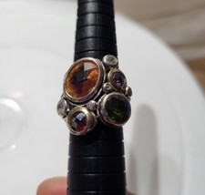 Signed PK 925 Sterling Ring Sz 7.5" w/ Multi color stones- A3 Colored Stone Ring price