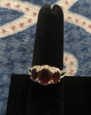 Sterling Silver Rhodolite Garnet Ring Three Stone Raspberry Jam Color Size 7 Colored Stone Ring price
