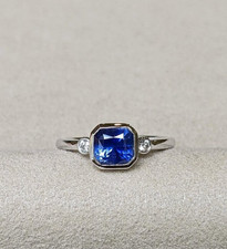 Lab Grown Blue Sapphire Octagon Cut Ring, 925 Sterling Silver Ring, Wedding Band Colored Stone Ring price