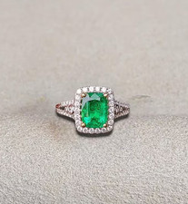 Lab Grown Emerald Sterling Silver Ring, Cushion Cut Wedding Band, Handmade Ring Colored Stone Ring price