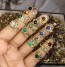 1-1000 Pcs Wholesale Mix Gemstone Rings Lot Gold Plated Brass Jewelry Reseller Colored Stone Ring price