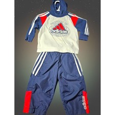 Adidas Baby Boys 2 Piece Tracksuit Set Navy Blue Red Y2K Hoodie Pants 12M Baby Tracksuit price