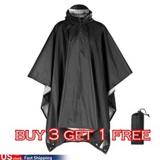 Waterproof Hooded Ripstop Rain Poncho Military Camping Hiking Raincoat Black US Raincoat & Poncho (Outdoor) price