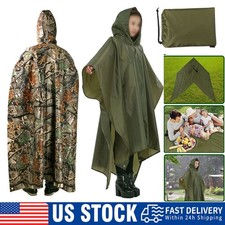 Ripstop Poncho Waterproof Hooded Rain Coat Army Military Camping Hiking Outdoor Raincoat & Poncho (Outdoor) price