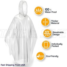 Disposable Rain Poncho Emergency Waterproof Adult Hiking Coat Hood / 1-10 Pack Raincoat & Poncho (Outdoor) price