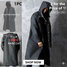 Adult Black Long Raincoat Hooded Waterproof Windbreaker Tactical Outdoor Poncho Raincoat & Poncho (Outdoor) price