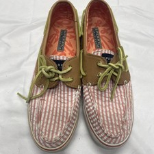 Sperry Top-Sider Women's Bahama Seersucker Boat Shoes Pink White Stripe Size 8M Women's Boat Shoes price