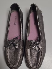 Sperry Top-Sider Pewter Metallic Leather Boat Shoes with Pink Insole - Size 9 Women's Boat Shoes price
