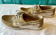 Sperry Top-Sider Angelfish Plaid Boat Shoes Size 9.5 Tan Leather Loafers Preppy Women's Boat Shoes price