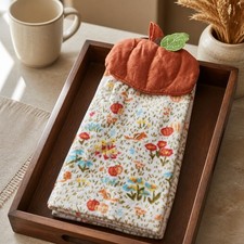 Fall Kitchen Hand Towel Set 2 Pack Pumpkin Flowerels NWT Holidays Seasonal Decor Kitchen Towel price