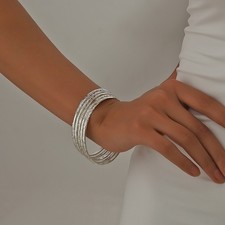 925 Silver Plated Pattern Bracelet 5Pcs Fashion Stacked Band Women's Bracelet Ethnic Bracelet price