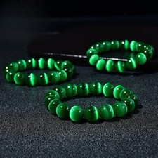 Jadeite Cat's Eye Single-Circle Bracelet with Green Round Beads Meditation Beads Ethnic Bracelet price